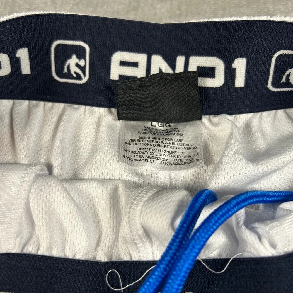 AND1 Mens Basketball Shorts White Blue Mesh Athletic Gym Large ANM251SH03